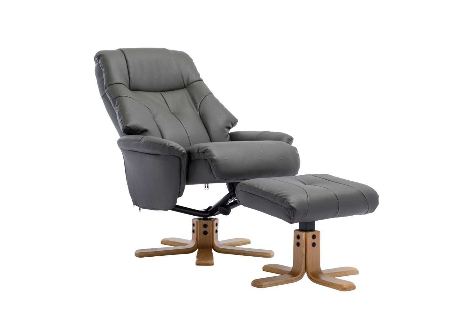 Cinder Leather Effect Recliner with Footstool Oak Base