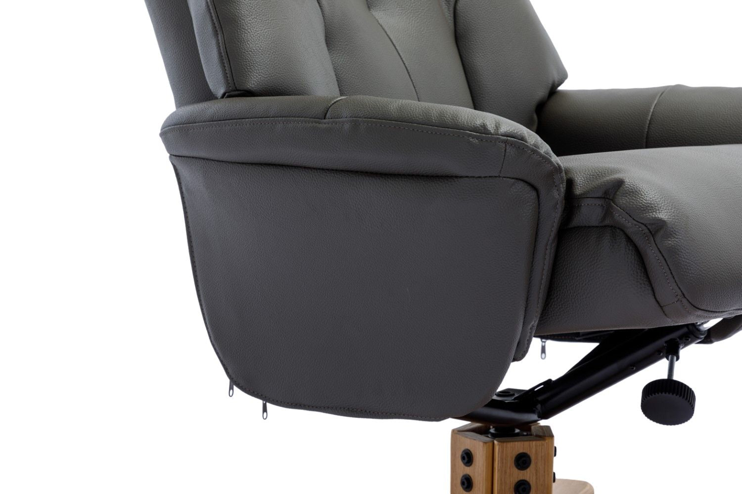 Cinder Leather Effect Recliner with Footstool Oak Base