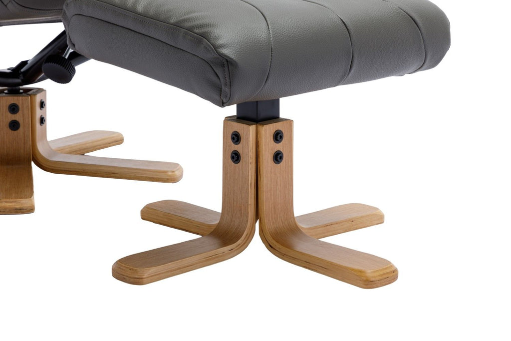 Cinder Leather Effect Recliner with Footstool Oak Base