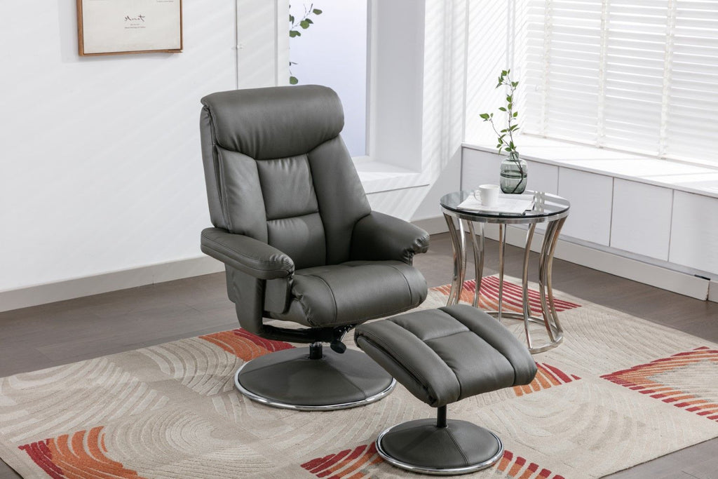 Cinder Leather Effect Swivel Recliner With Footstool