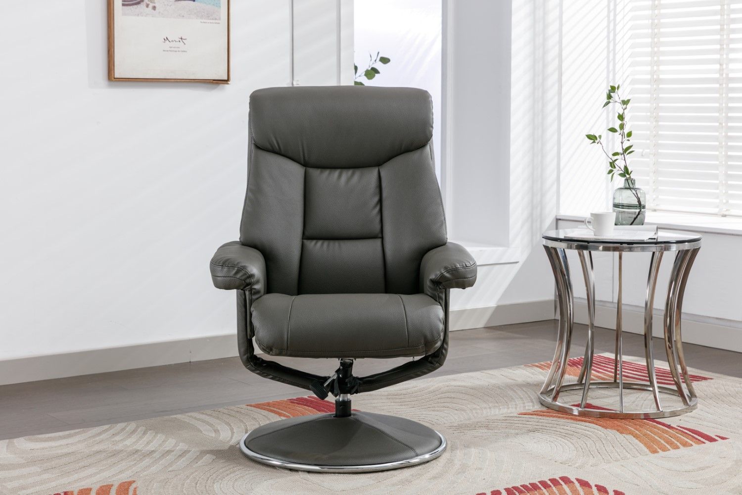Cinder Leather Effect Swivel Recliner With Footstool