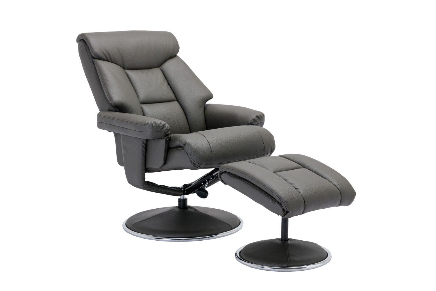 Cinder Leather Effect Swivel Recliner With Footstool