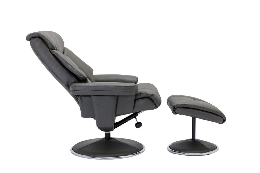 Cinder Leather Effect Swivel Recliner With Footstool