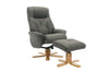 Cinder Leather Large Swivel Recliner Chair with Footstool