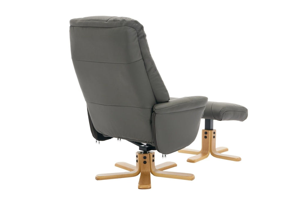 Cinder Leather Large Swivel Recliner Chair with Footstool - Home Furniture Interiors