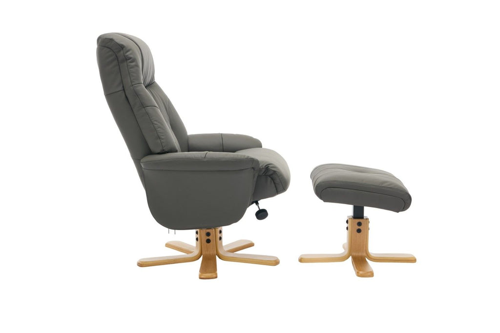 Cinder Leather Large Swivel Recliner Chair with Footstool - Home Furniture Interiors