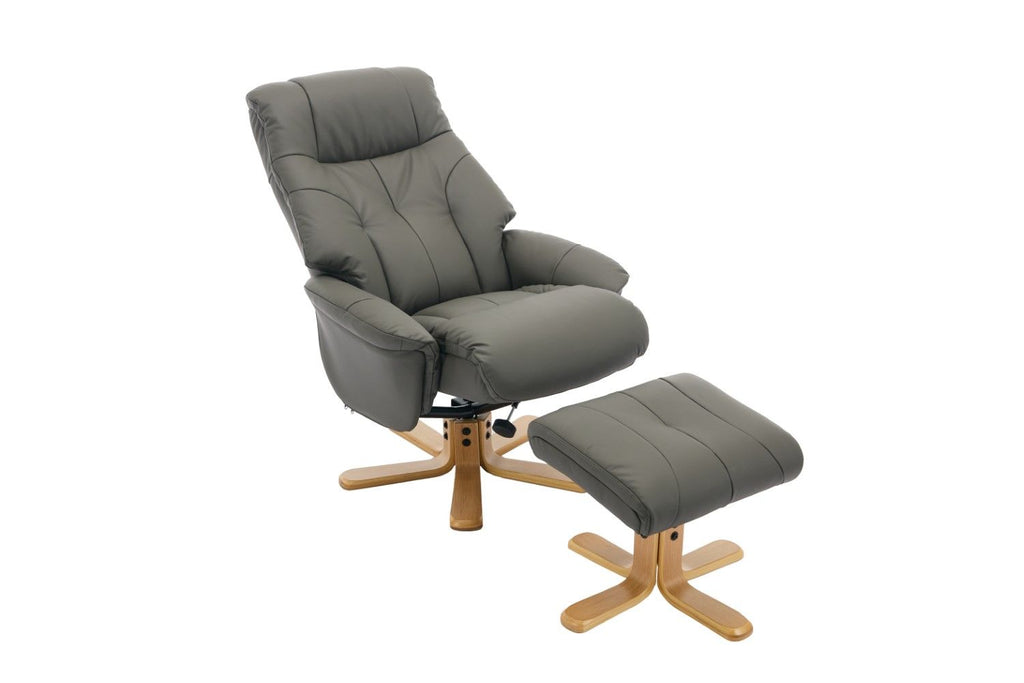 Cinder Leather Large Swivel Recliner Chair with Footstool - Home Furniture Interiors