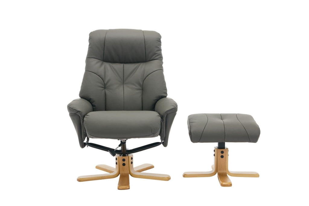 Cinder Leather Large Swivel Recliner Chair with Footstool - Home Furniture Interiors