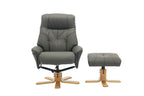 Cinder Leather Large Swivel Recliner Chair with Footstool - Home Furniture Interiors