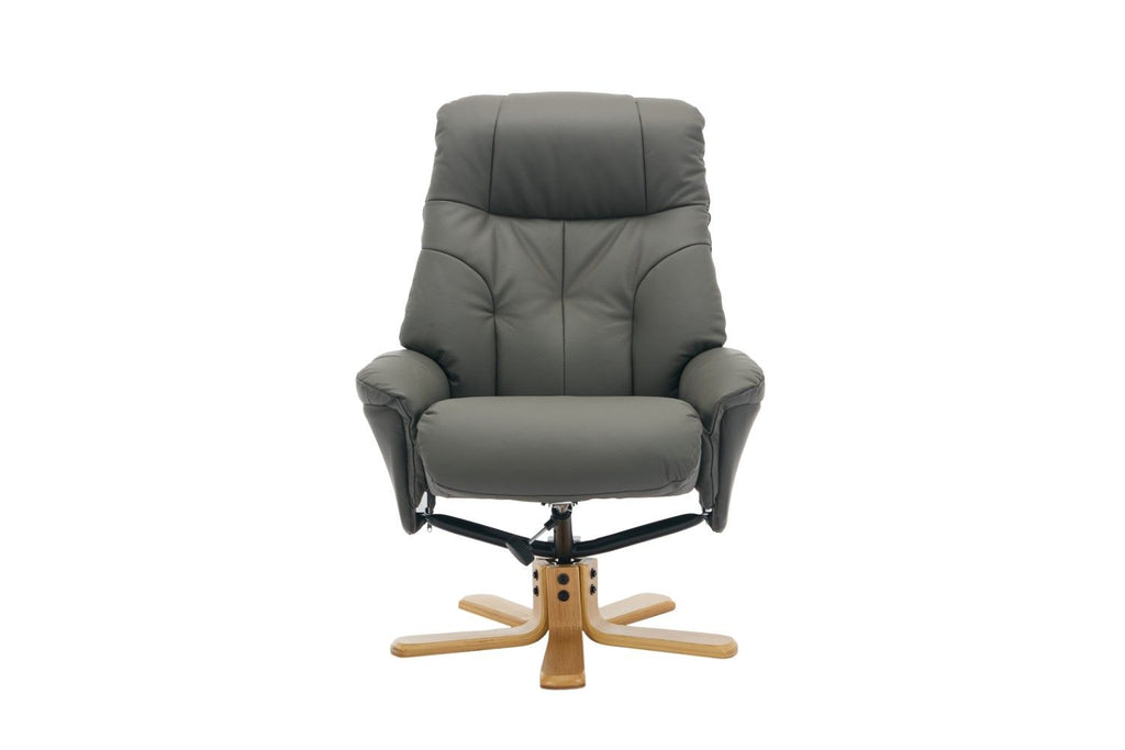 Cinder Leather Large Swivel Recliner Chair with Footstool - Home Furniture Interiors