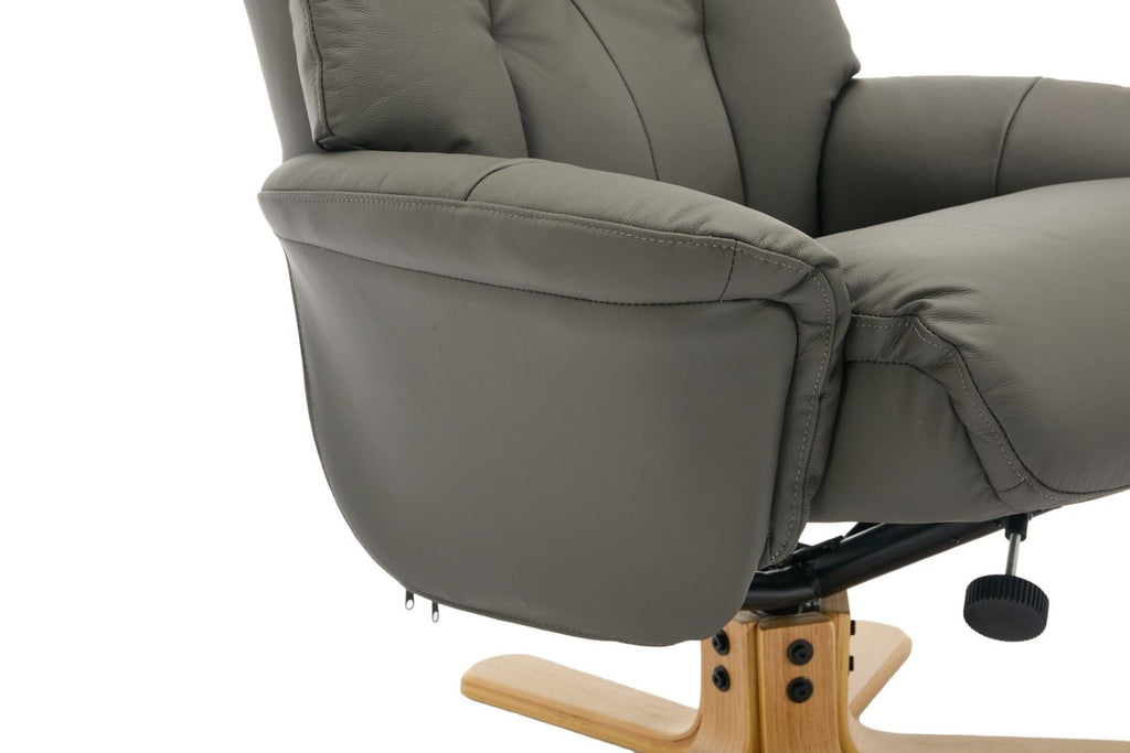 Cinder Leather Large Swivel Recliner Chair with Footstool - Home Furniture Interiors