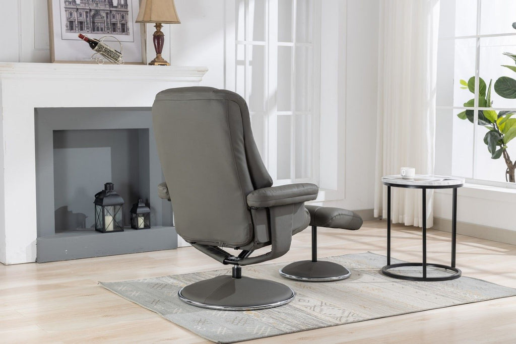Cinder Leather Match Swivel Recliner Chair with Footstool