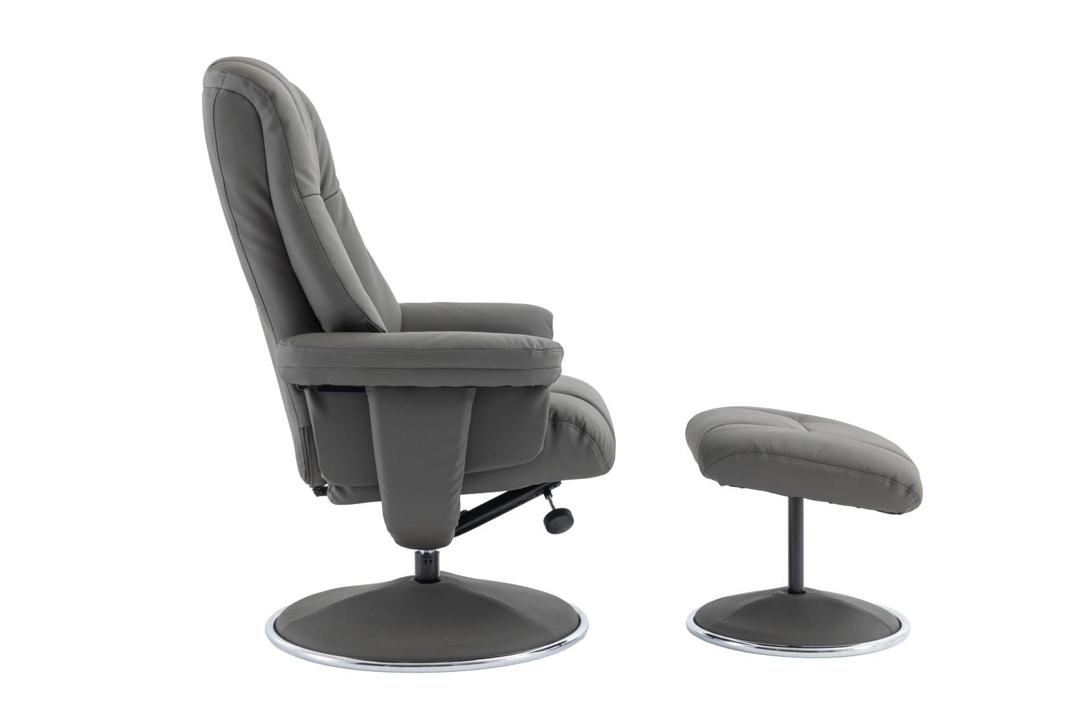 Cinder Leather Match Swivel Recliner Chair with Footstool