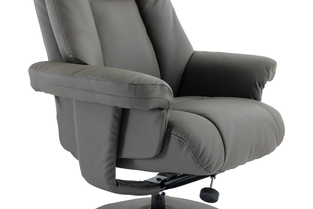 Cinder Leather Match Swivel Recliner Chair with Footstool