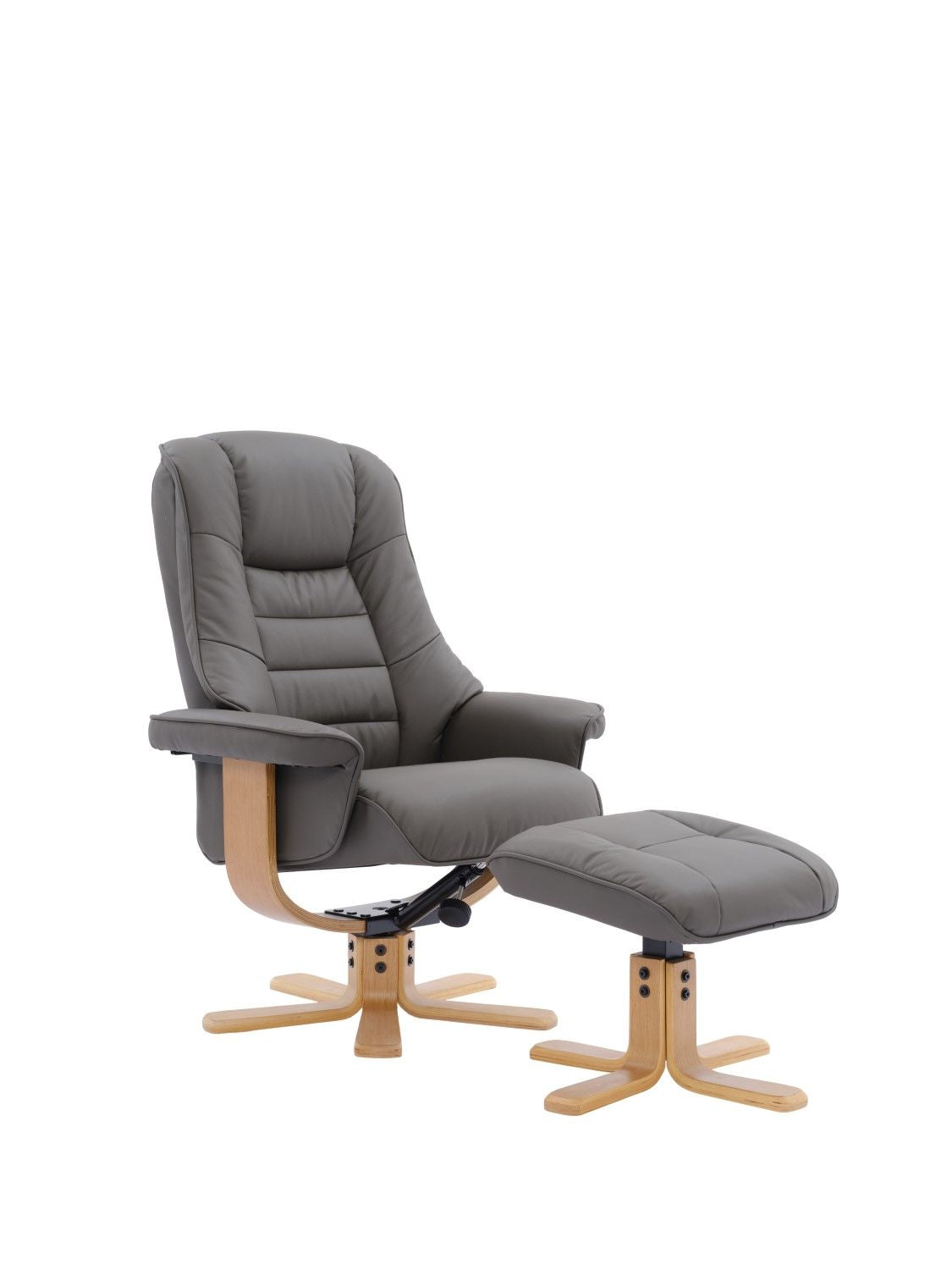 Cinder Leather Swivel Recliner Chair With Footstool