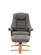 Cinder Leather Swivel Recliner Chair With Footstool - Home Furniture Interiors