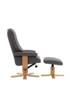 Cinder Leather Swivel Recliner Chair With Footstool - Home Furniture Interiors