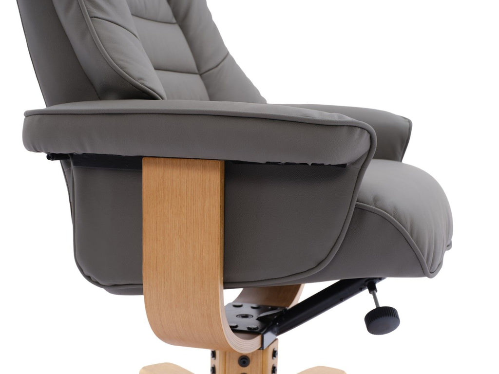 Cinder Leather Swivel Recliner Chair With Footstool