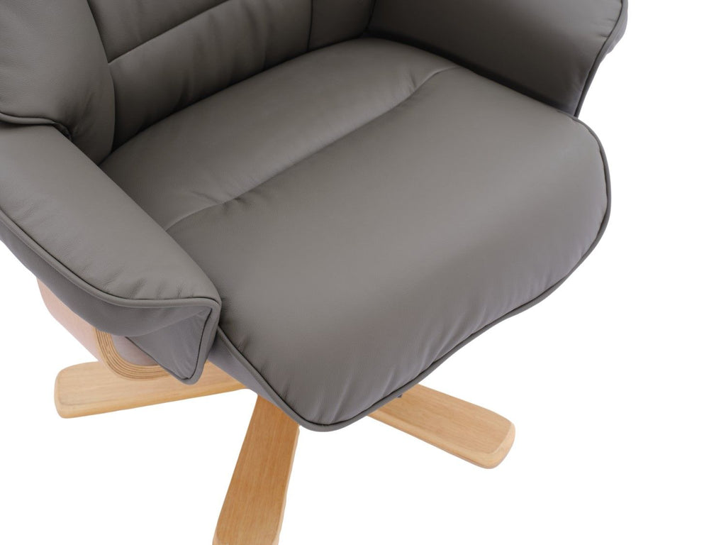 Cinder Leather Swivel Recliner Chair With Footstool