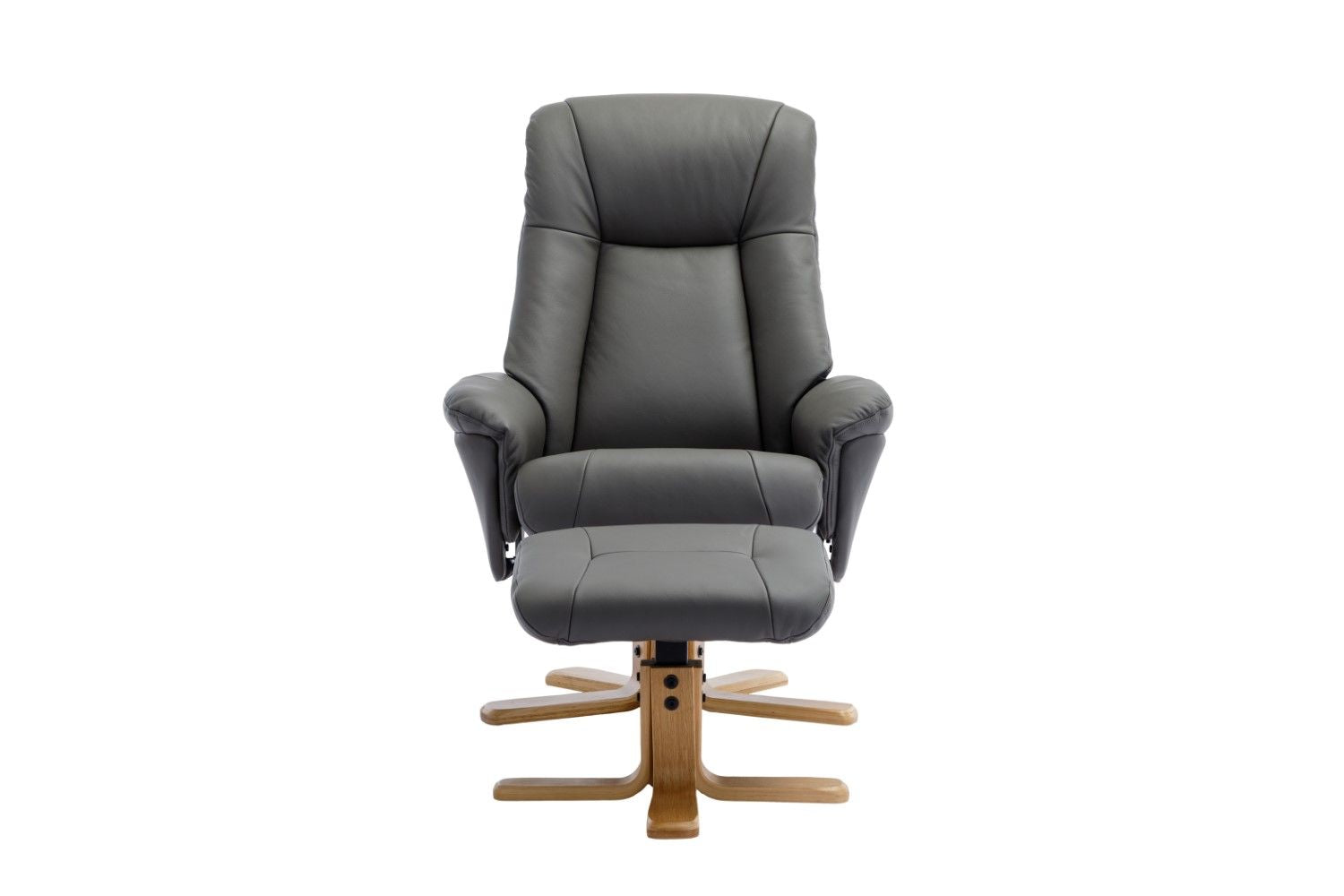 Cinder Leather Swivel Recliner with Footstool Oak Base