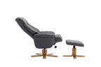 Cinder Leather Swivel Recliner with Footstool Oak Base - Home Furniture Interiors