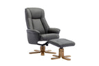 Cinder Leather Swivel Recliner with Footstool Oak Base - Home Furniture Interiors