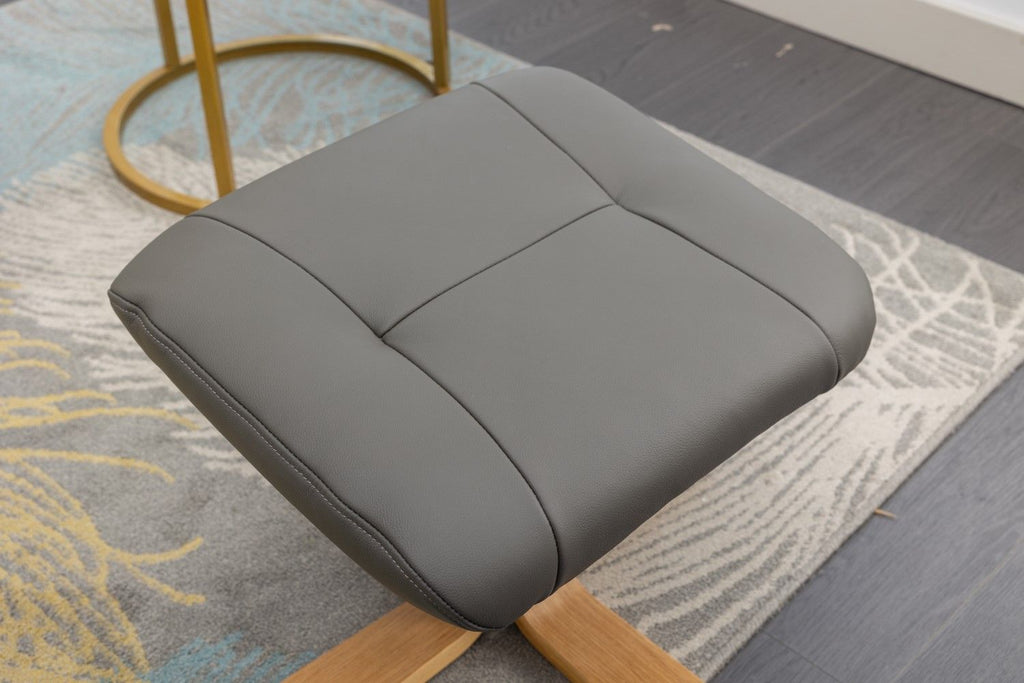 Cinder Leather Swivel Recliner with Footstool Oak Base