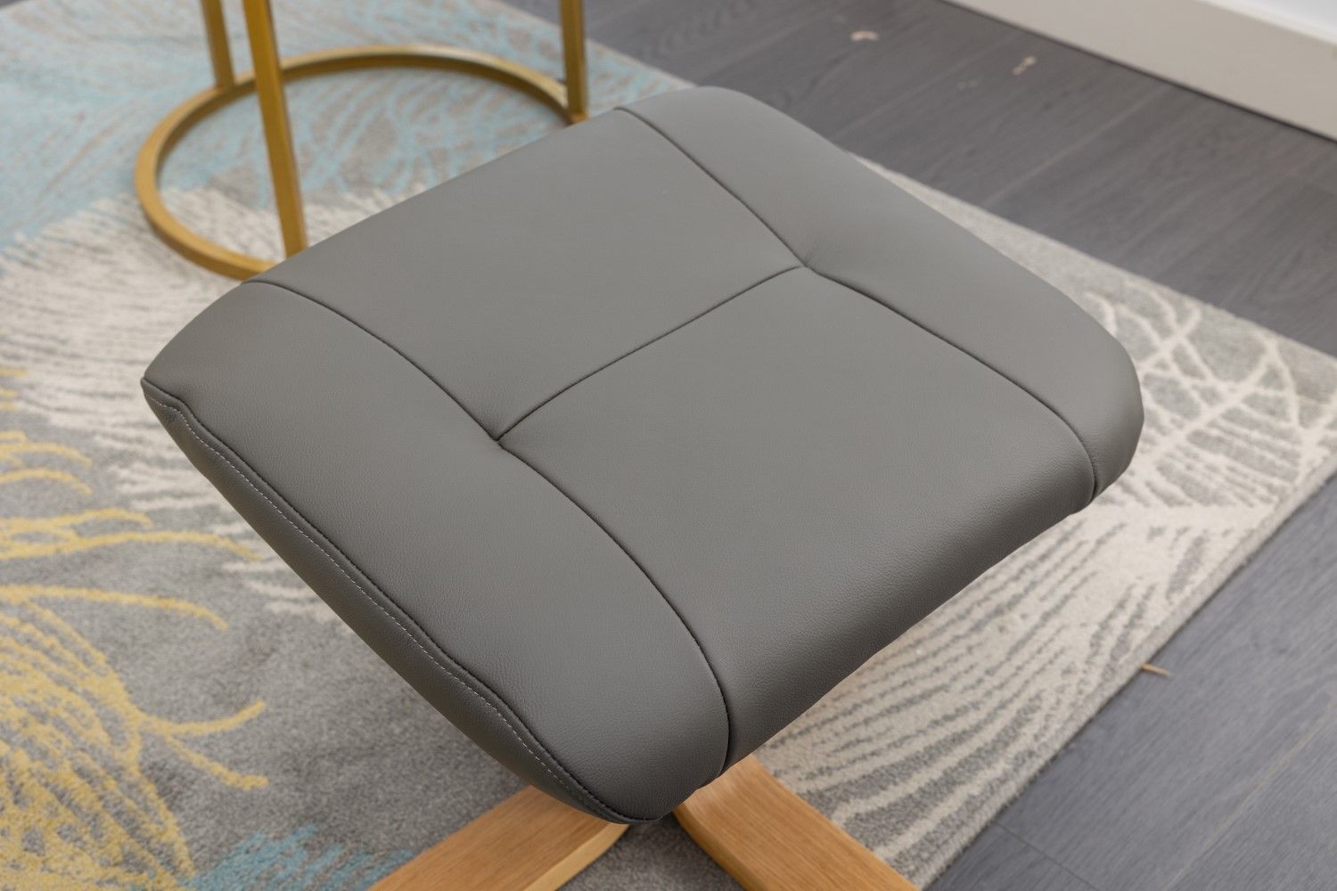 Cinder Leather Swivel Recliner with Footstool Oak Base