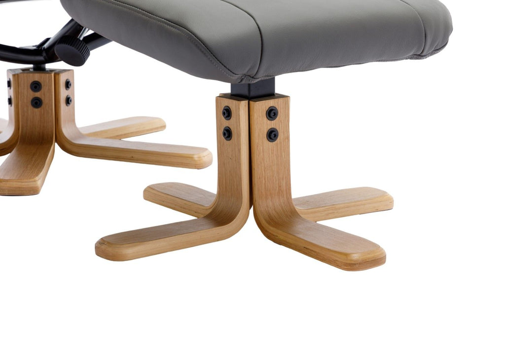 Cinder Leather Swivel Recliner with Footstool Oak Base