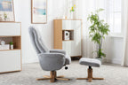 Cloud Fabric Swivel Recliner with Footstool Oak Base - Home Furniture Interiors