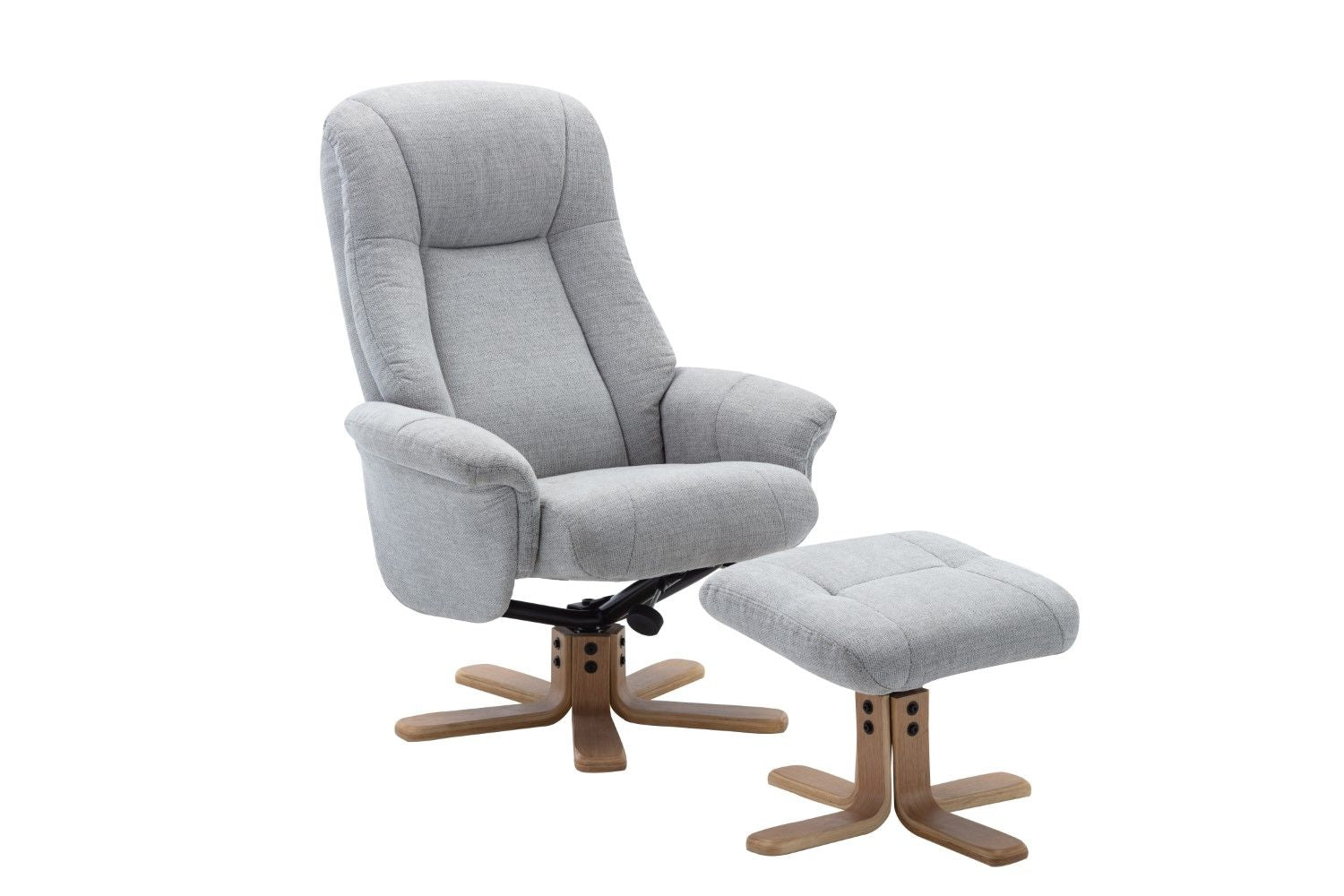 Cloud Fabric Swivel Recliner with Footstool Oak Base