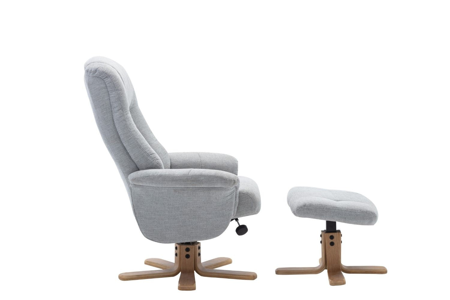 Cloud Fabric Swivel Recliner with Footstool Oak Base