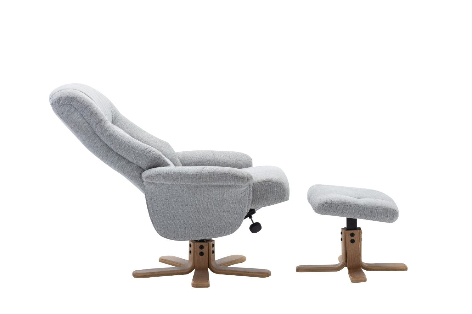Cloud Fabric Swivel Recliner with Footstool Oak Base