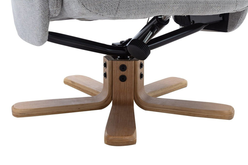 Cloud Fabric Swivel Recliner with Footstool Oak Base