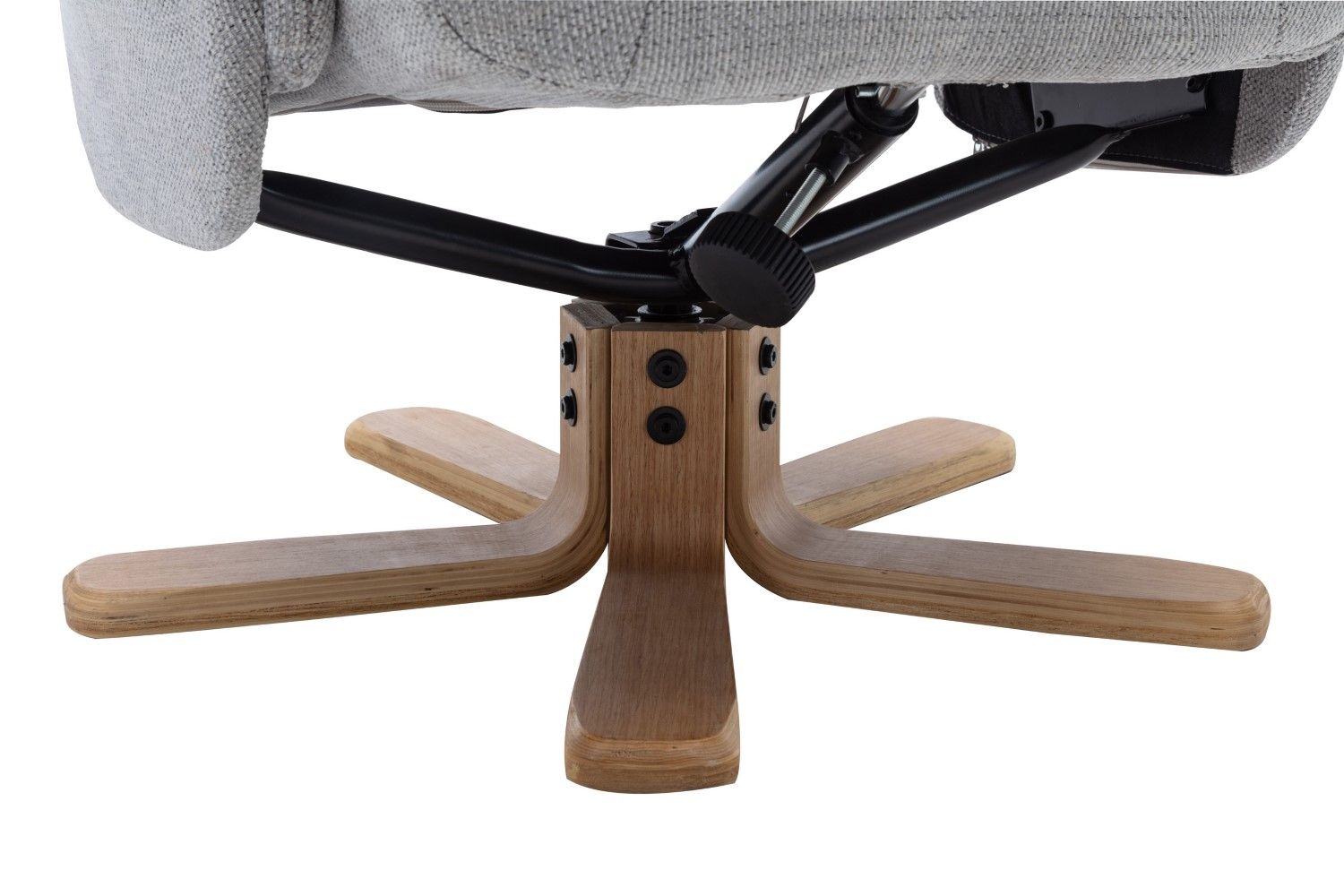 Cloud Fabric Swivel Recliner with Footstool Oak Base