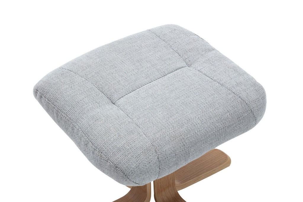 Cloud Fabric Swivel Recliner with Footstool Oak Base