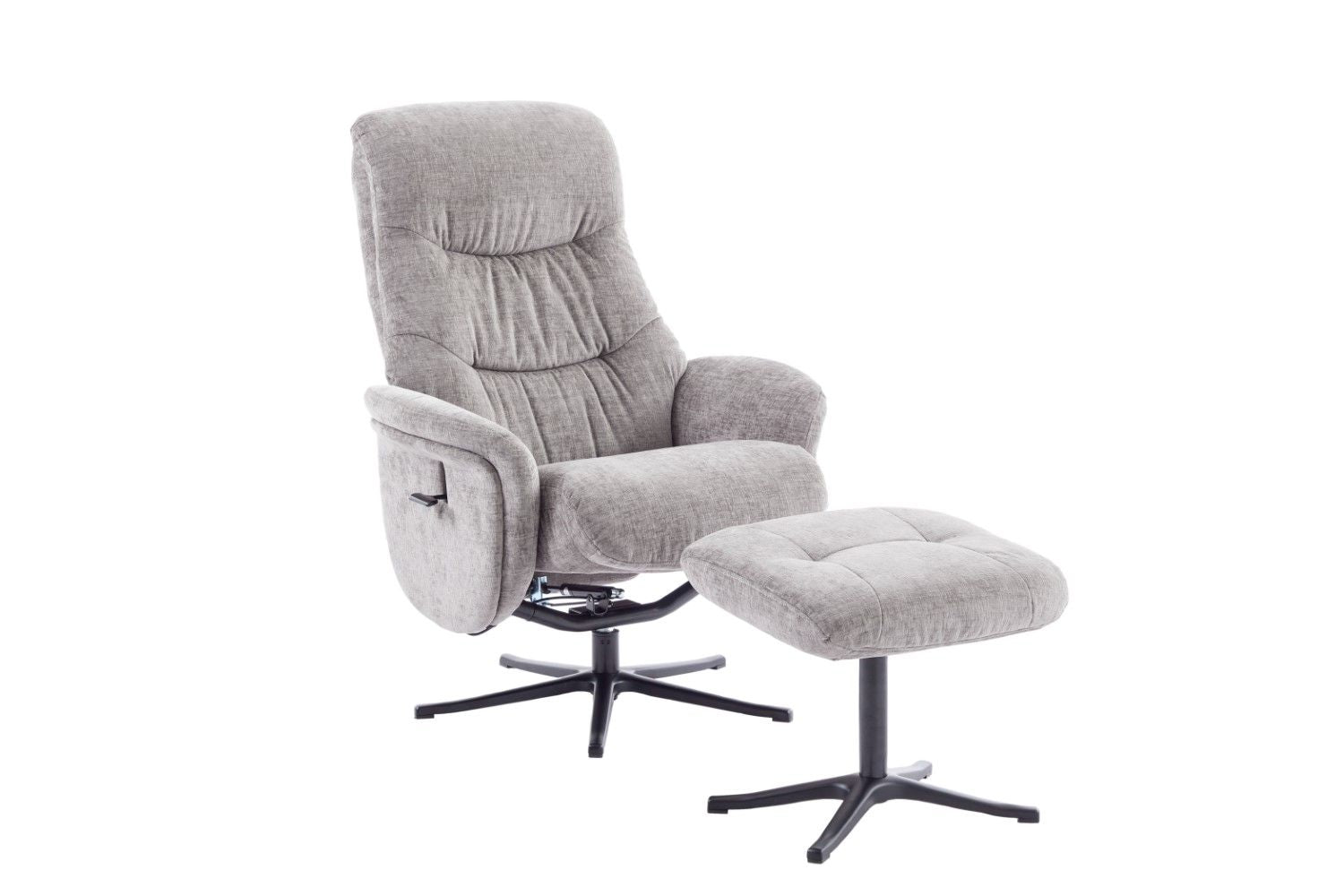 Cloud Grey Fabric Large Swivel Recliner Chair with Footstool