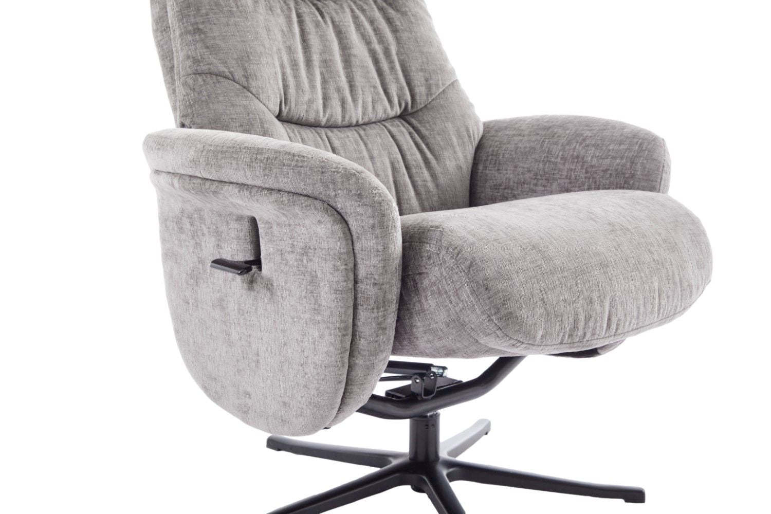 Cloud Grey Fabric Large Swivel Recliner Chair with Footstool