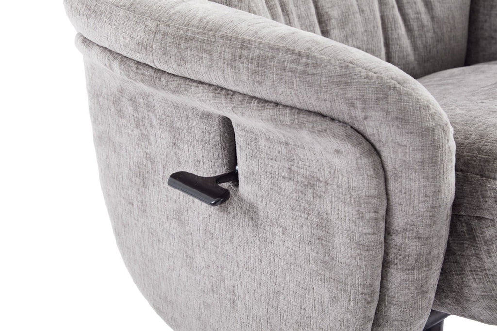 Cloud Grey Fabric Large Swivel Recliner Chair with Footstool