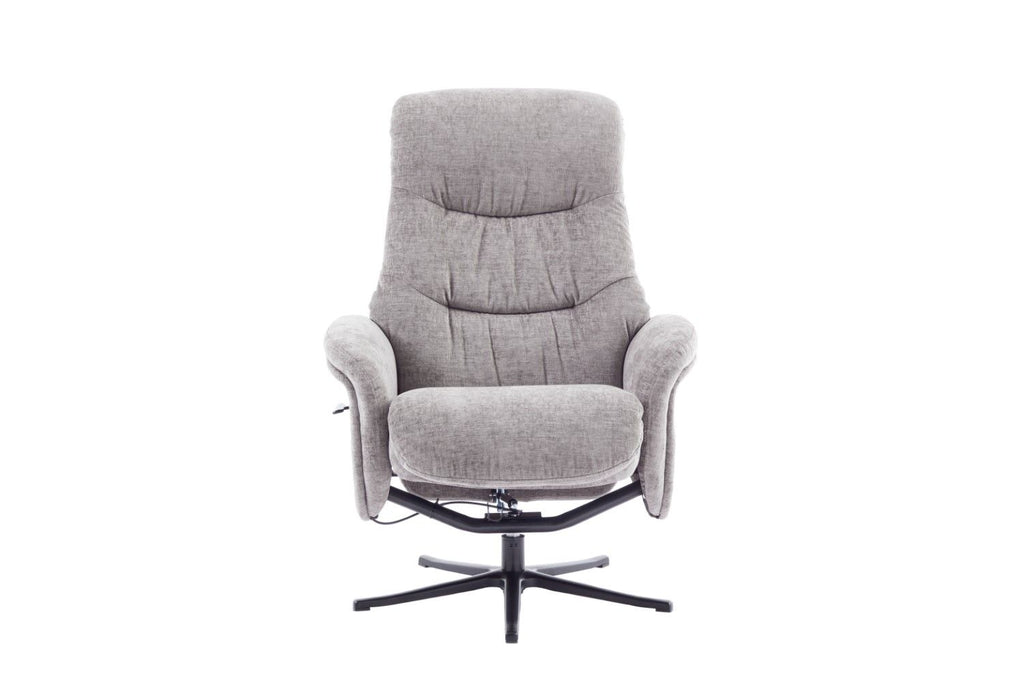 Cloud Grey Fabric Large Swivel Recliner Chair with Footstool
