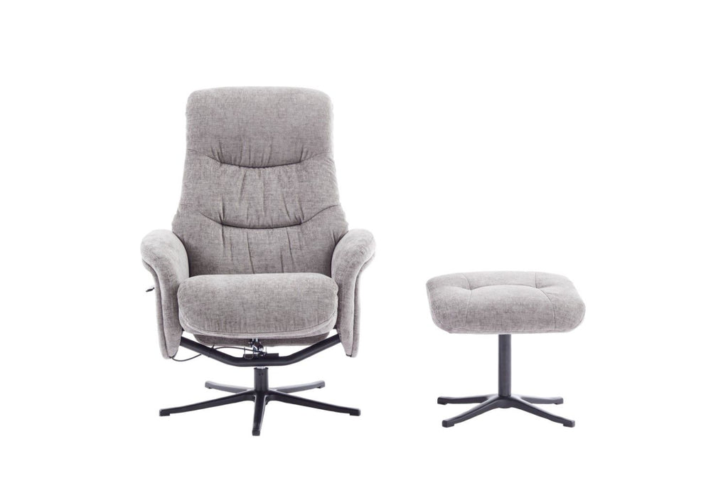 Cloud Grey Fabric Large Swivel Recliner Chair with Footstool