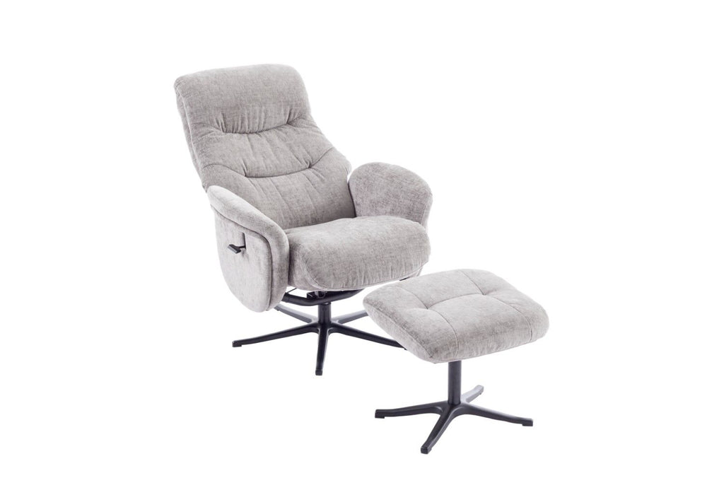 Cloud Grey Fabric Large Swivel Recliner Chair with Footstool