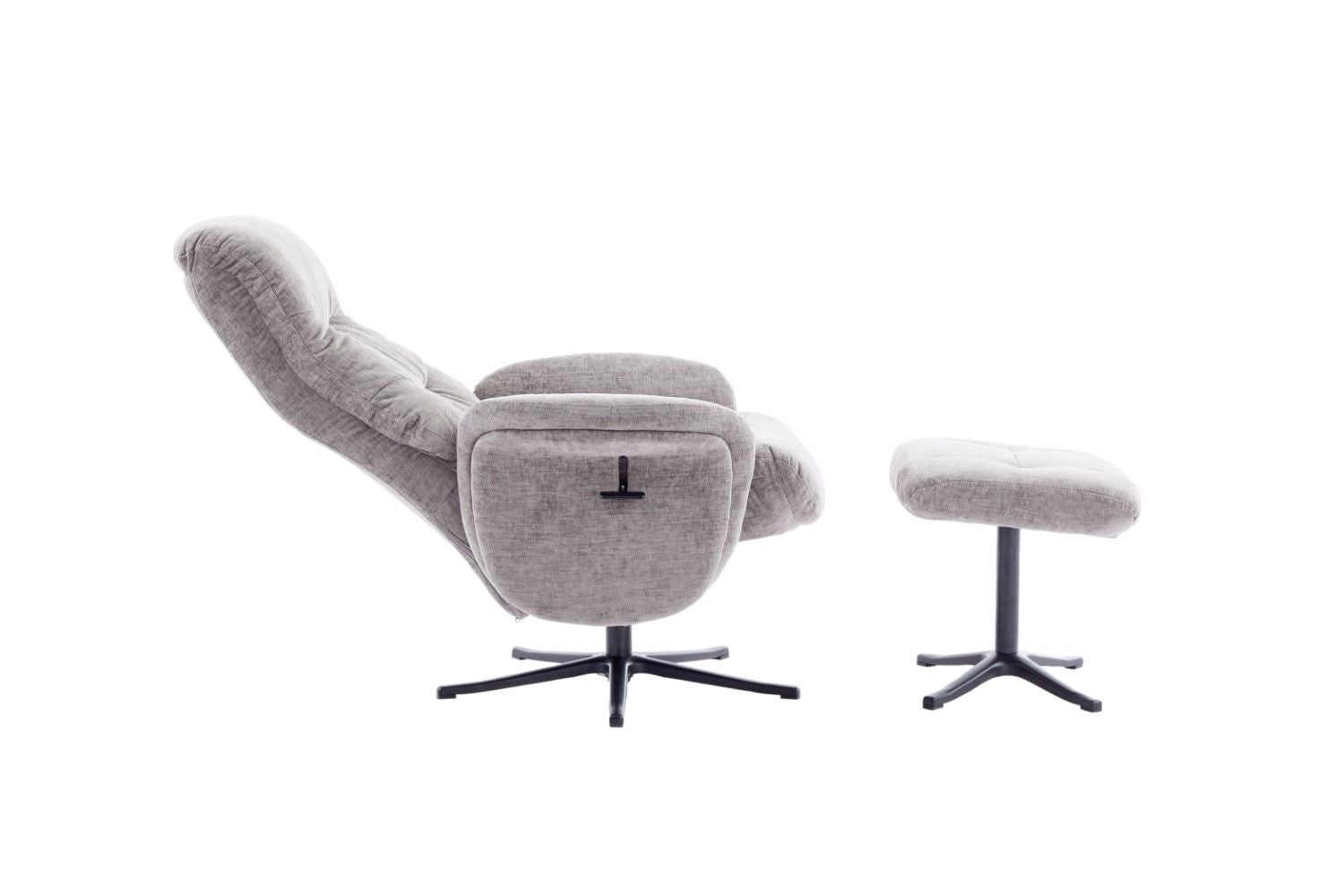 Cloud Grey Fabric Large Swivel Recliner Chair with Footstool