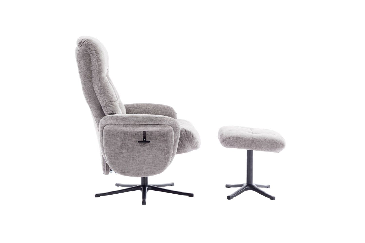 Cloud Grey Fabric Large Swivel Recliner Chair with Footstool