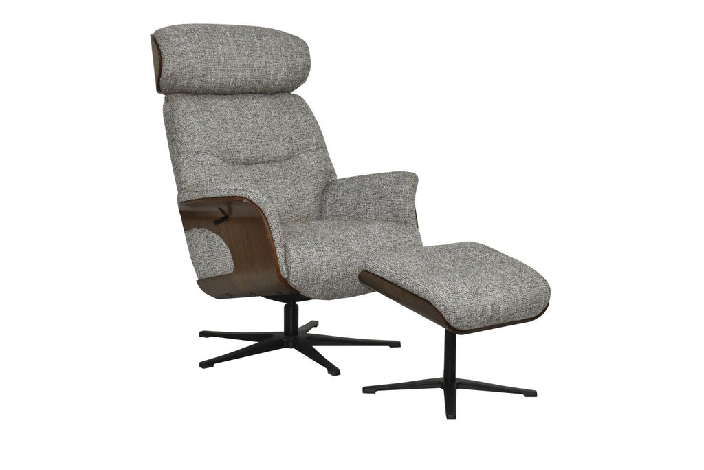Cocoa Fabric Swivel Recliner with Footstool