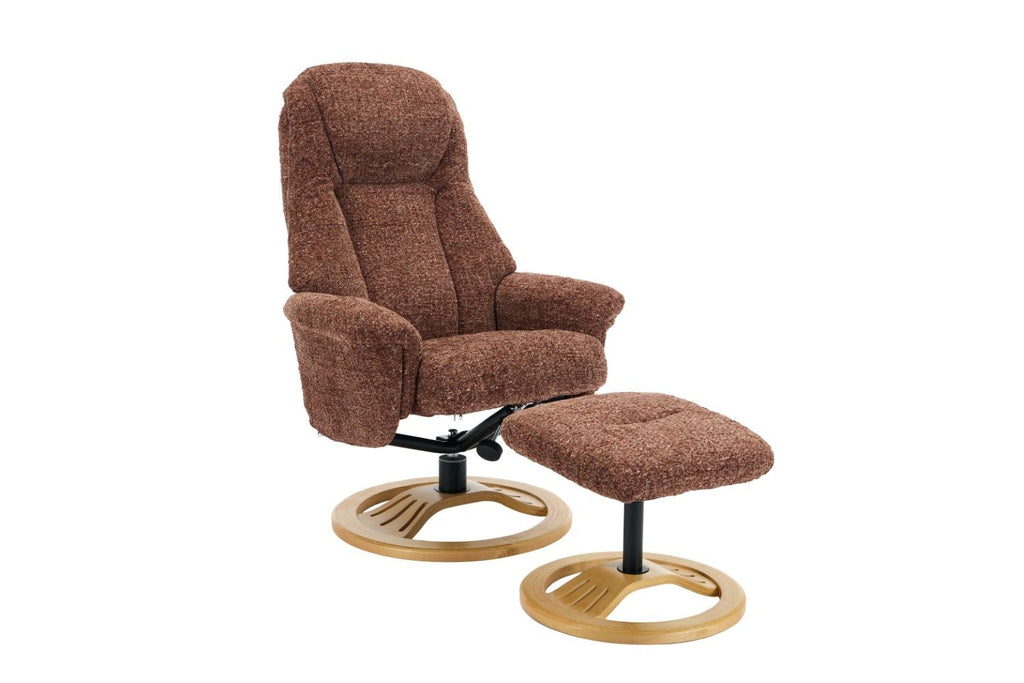 Copperblush Fabric Swivel Recliner Chair With Footstool