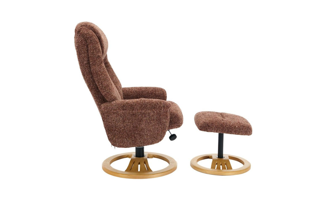 Copperblush Fabric Swivel Recliner Chair With Footstool