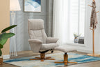 Cream Fabric Swivel Recliner and Footstool Set Cherry Base - Home Furniture Interiors