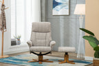Cream Fabric Swivel Recliner and Footstool Set Cherry Base - Home Furniture Interiors