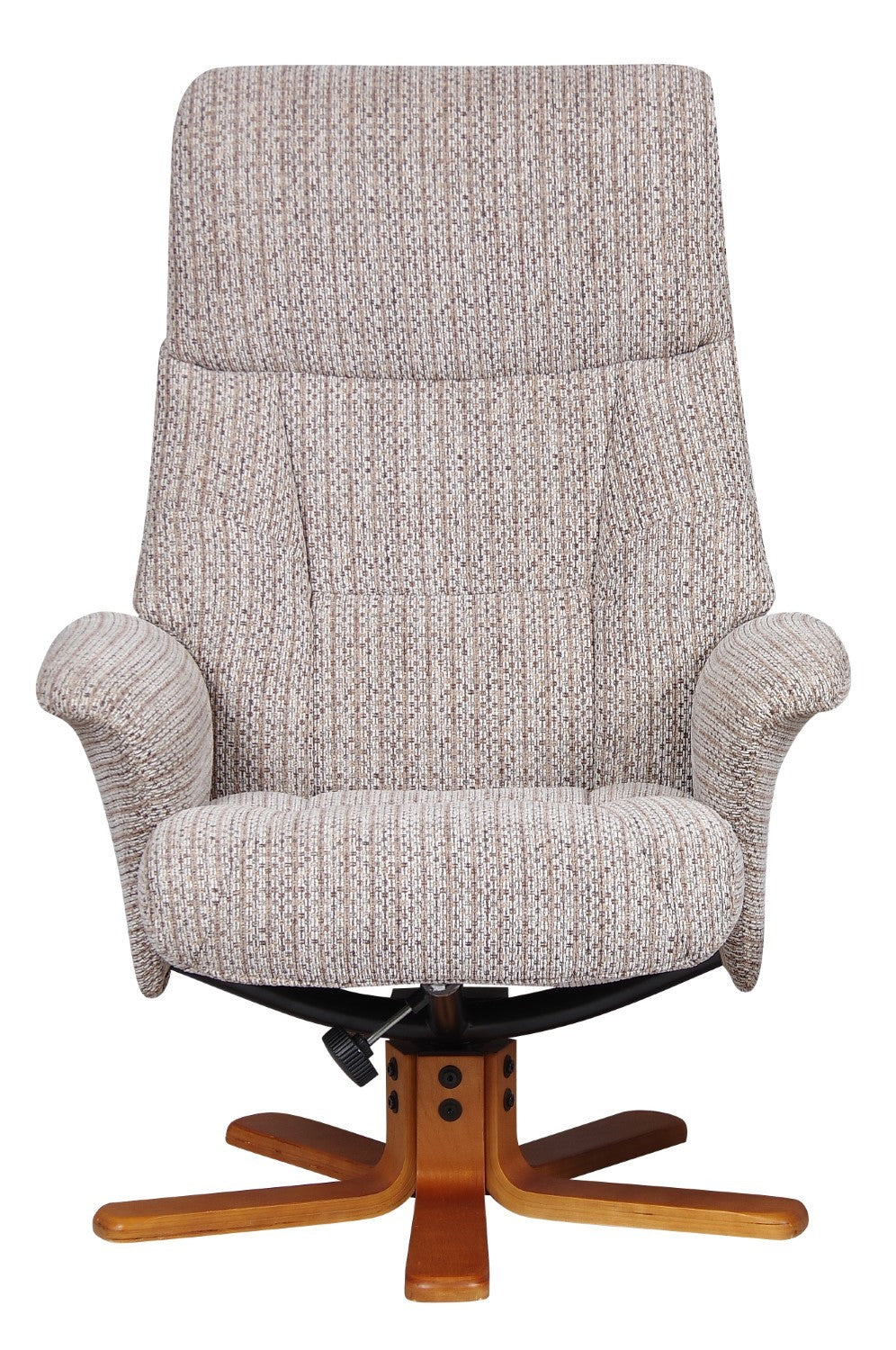Cream Fabric Swivel Recliner and Footstool Set Cherry Base - Home Furniture Interiors
